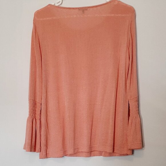 Hannah Rayon Blend Knit Top w Lace & Ruffle Sleeves; Peach; Size Large - Picture 4 of 6